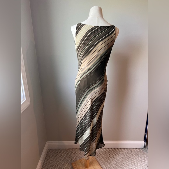 Zara Flow Stripped Brown Green Midi Dress 6 - Picture 4 of 5